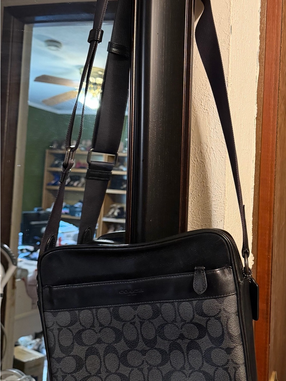 Coach Men's Signature Messenger Bag in Black and Charcoal